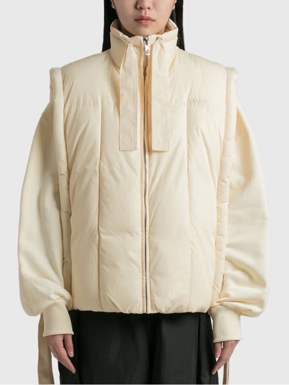 GANNI Cream Puffer Vest Oversized